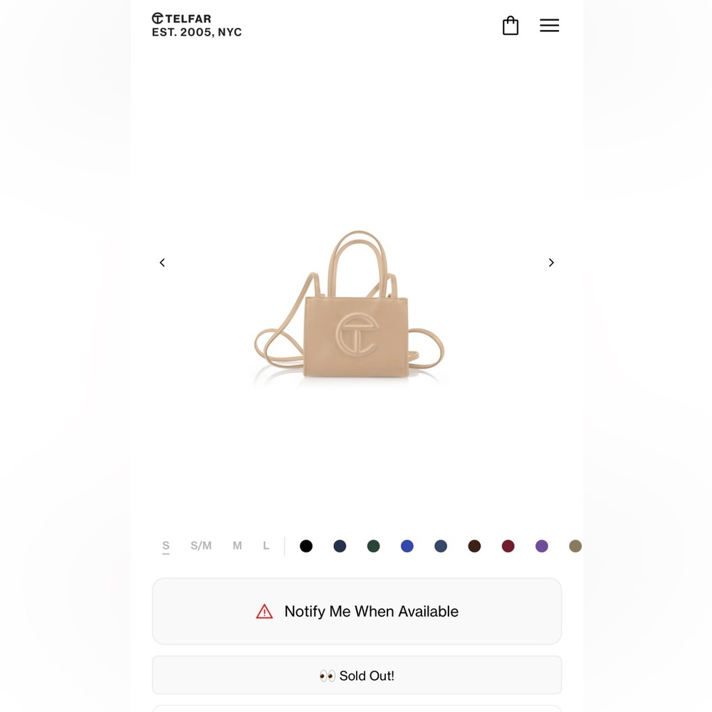 Cream Telfar shopping bag, currently sold out online.
